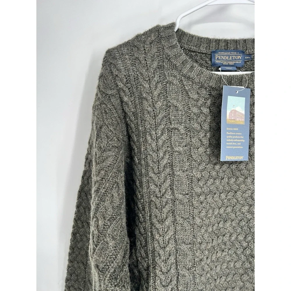 NEW‎ Pendleton 100% Wool Fisherman Sweater Cable Knit Men's 2XL Dark Green